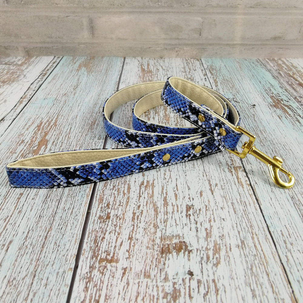 Hot Sale Soft Snake Pattern Leather Pet Chest Harness Leash