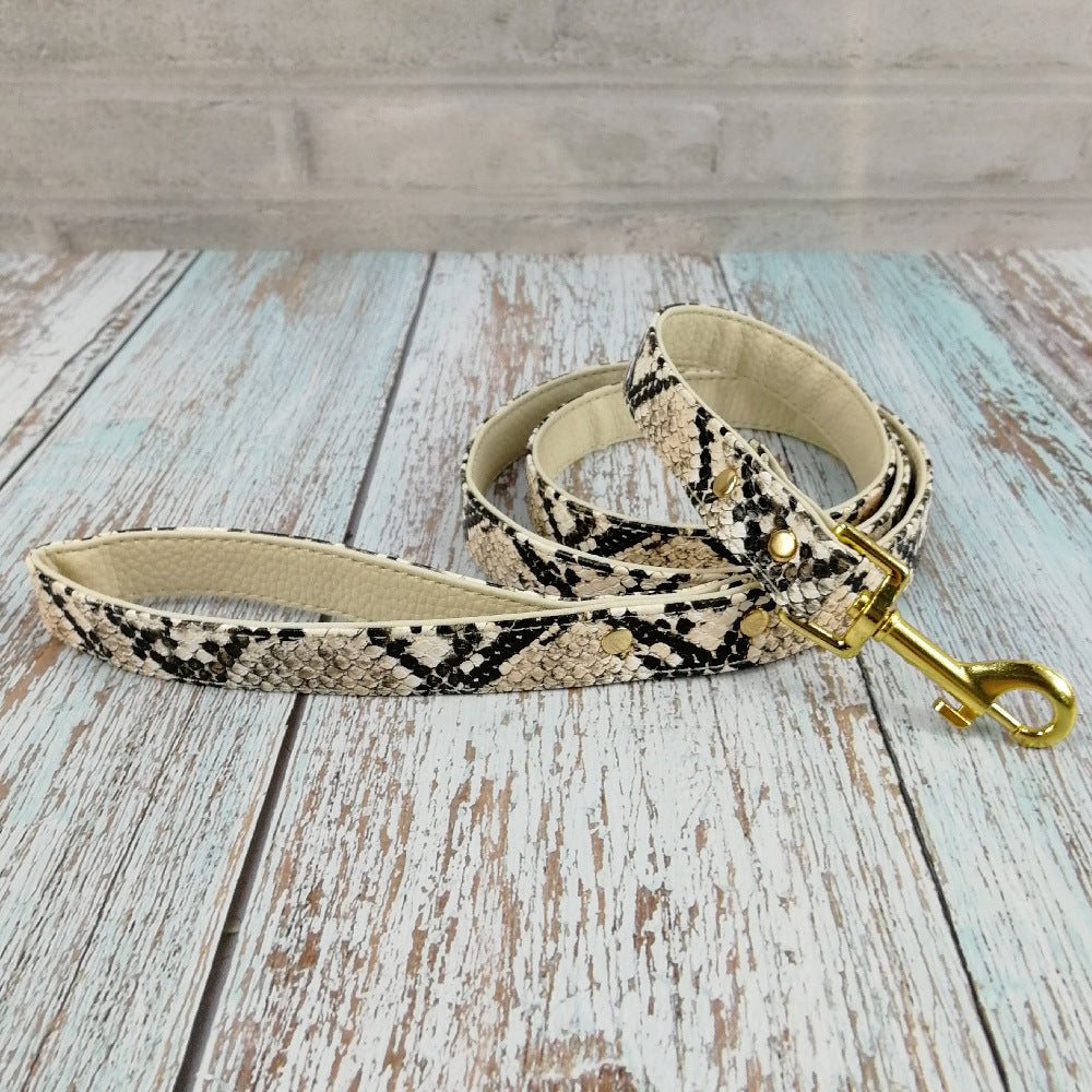 Hot Sale Soft Snake Pattern Leather Pet Chest Harness Leash