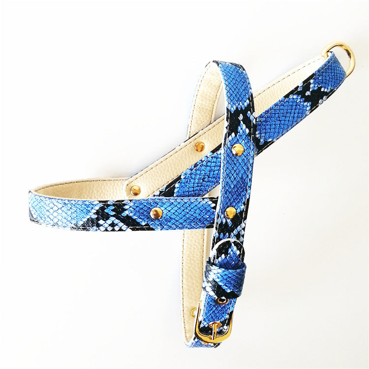 Hot Sale Soft Snake Pattern Leather Pet Chest Harness Leash