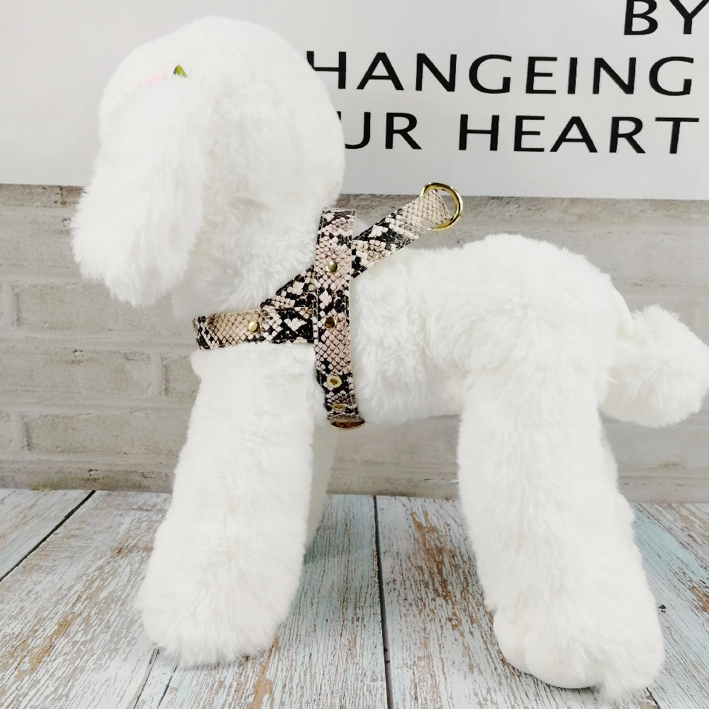 Hot Sale Soft Snake Pattern Leather Pet Chest Harness Leash
